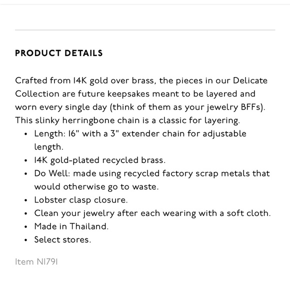 Madewell Delicate Collection Demi Fine Skinny Herringbone Chain- Like new - Picture 5 of 6